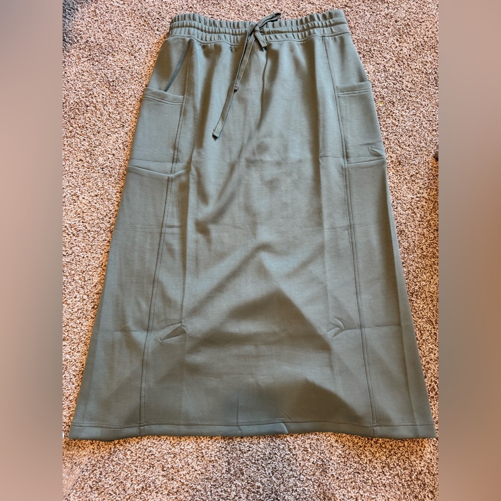 Rae Mode Scuba Long Skirt with Drawstring Waist GRP B Sage Leaf - Picture 2 of 7
